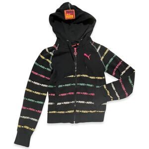 VINTAGE PUMA Hoodie Jacket Zip Multicolor PUMA Stripes All-Over Small
